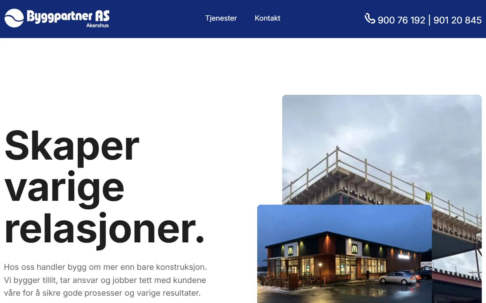 Skjermbilde av nettsiden til Byggpartner Akershus AS — byggentreprenør i Akershus