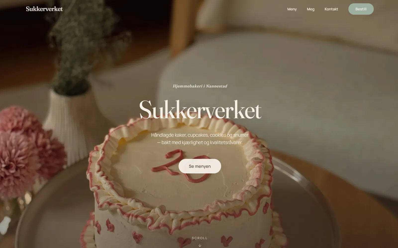 Skjermbilde av nettsiden til hjemmebakeriet Sukkerverket