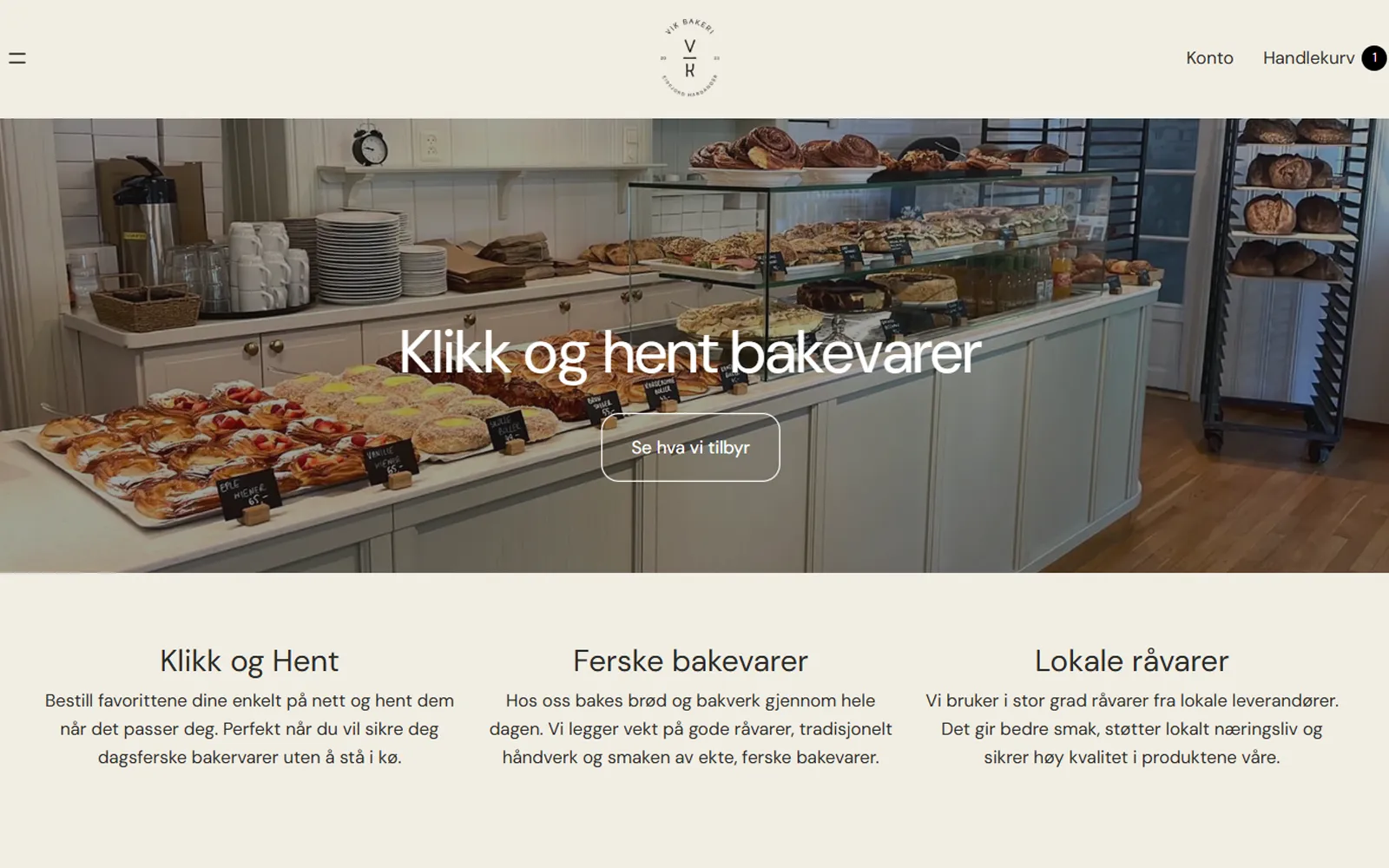 Skjermbilde av nettbutikken til Vik Bakeri