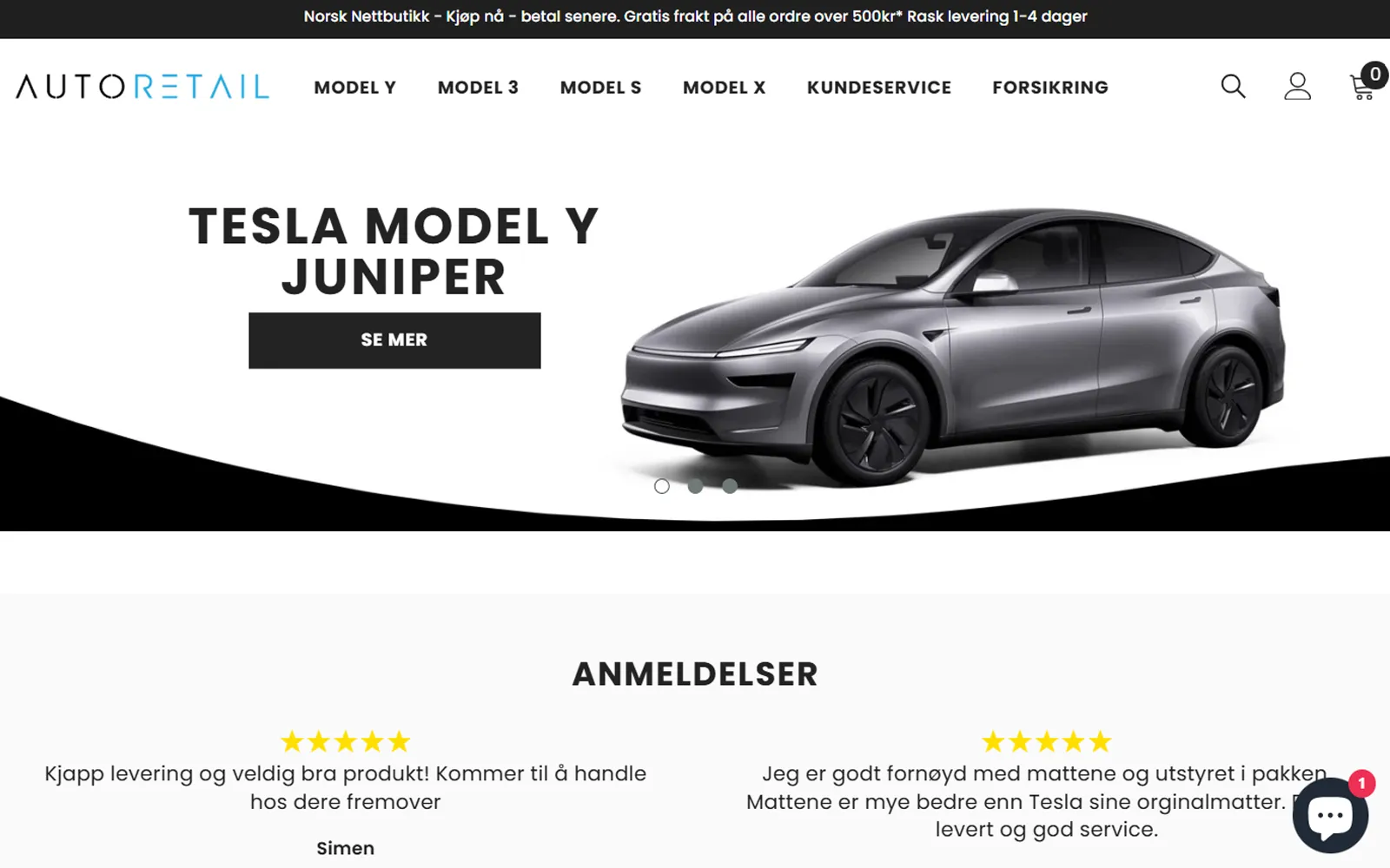 Skjermbilde av nettbutikken til Autoretail