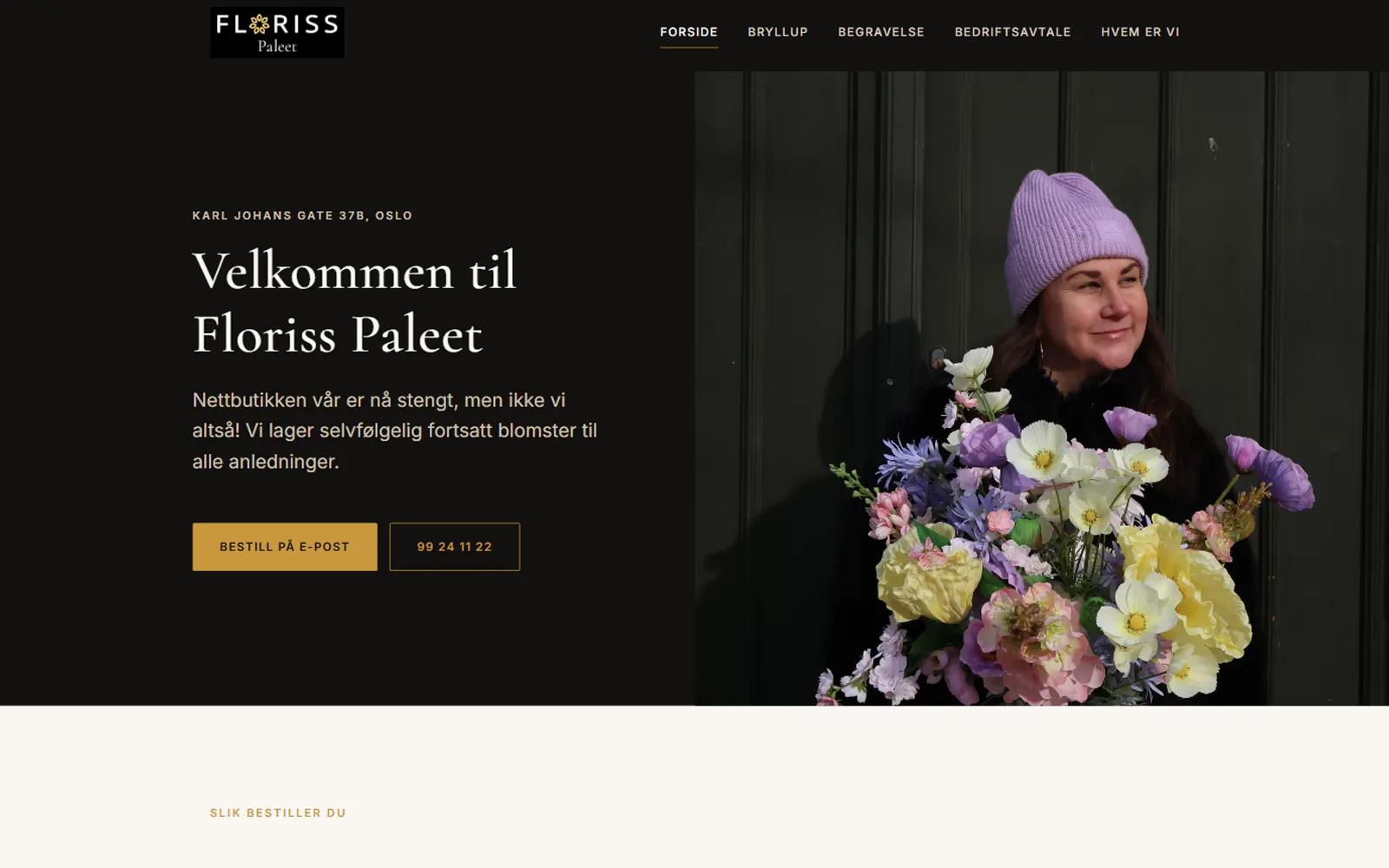 Skjermbilde av nettsiden til Floriss Paléet
