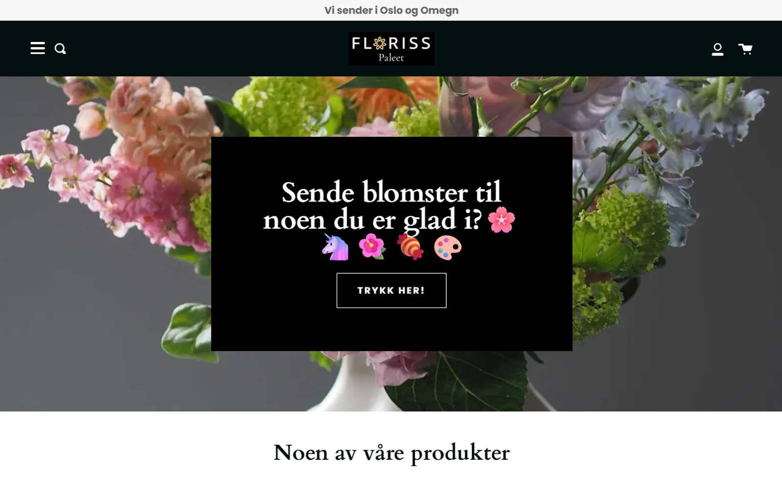 Skjermbilde av nettbutikken til Floriss Paléet